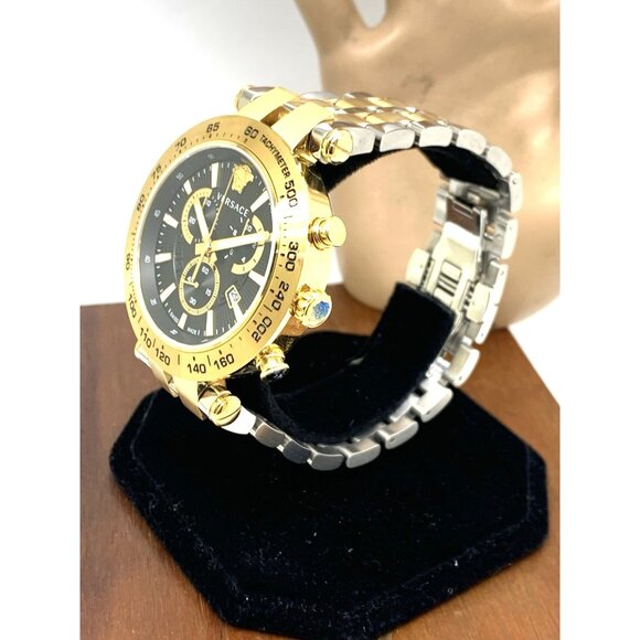 Versace Men's Watch VEJB00622 Swiss Quartz Chronograph Black Dial Two Tone Steel - Picture 2 of 15
